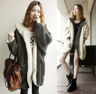 秋冬双面穿连帽毛呢大衣...