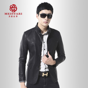  美思达菲春装新款男装 男式水洗PU皮衣军旅机车皮夹克潮男士外套