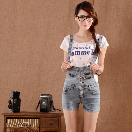 2014夏新款牛仔背带短裤女可爱韩版显瘦力热