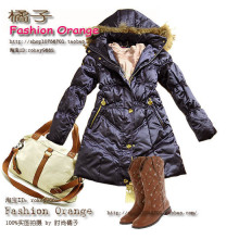 秋冬新款韩国EASYCASTLE正品后背腰带连帽长款羽绒服