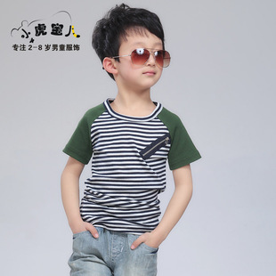  Q小虎宝儿童装男童条纹短袖T恤韩版夏装儿童打底衫 5折断码特价