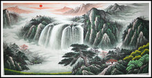 八尺聚宝盆/客厅山水画/手绘国画/办公室装饰风水画/大瀑布ZSL03