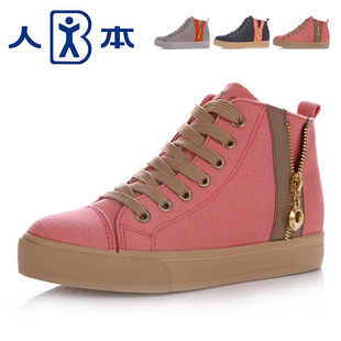 人本正品 2012秋季新款 内增高帆布鞋 高帮女鞋