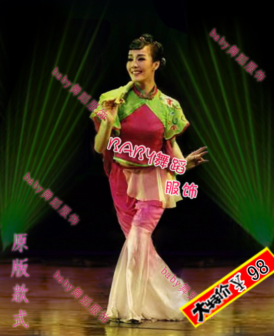 包邮 现货 民族舞蹈演出服装/六月清荷舞蹈服装/现代舞蹈服饰D-16 价格:85.00