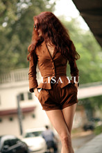 LISA YU 原创 欧美显瘦修身装 OL秋冬套装女士休闲超<span class=H>短裤</span>套装2011