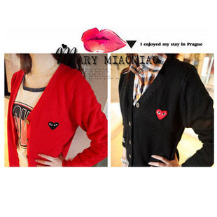 Thin spring-summer Korean v-neck knit sweater play fit Cardigan CDG lovers sweater coat for men and women plus size