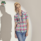 MAXMID 正品 2012夏装新品 英伦修身纯棉女士格子短袖衬衫MMBC007