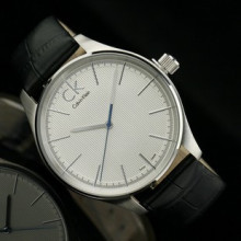 CK relojes sencillos modelos de negocio alrededor de plata esfera de color negro correa de piel Shu Wen