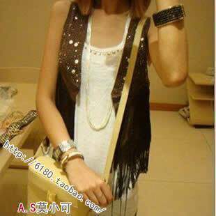 韩国2010新品韩版女装10瑞丽新款推荐时尚水钻玑皮流苏马甲