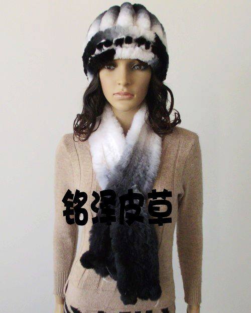 热卖獭兔毛帽子围巾，獭兔皮编织帽子围巾，皮草帽子，
