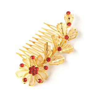  【千色新娘】俏丽花枝 金色红钻发簪结婚头饰品 古装旗袍发饰配饰