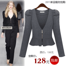 2011秋冬新款收腰小西装 女士修身短外套 泡泡袖西装OL职业装备特