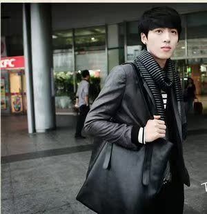 夏季新款韩版男式包时尚单肩包手提包竖款休闲大包潮男中性女