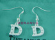 tiffany925纯银镶石字母D耳环