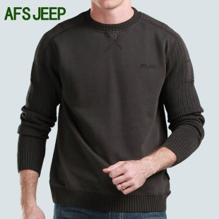  秋冬男装圆领毛衣 男 AFS JEEP/加厚棉质长袖针织衫 纯色线衫