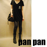 【PANPAN】TS-011 镶钻骷髅深V领长款TEE 镶钻骷髅T 黑色灰色