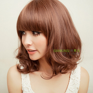 Fluffy ladies wig short black hair flower head volume temperament girls long PEAR volume Qi Liuhai wig
