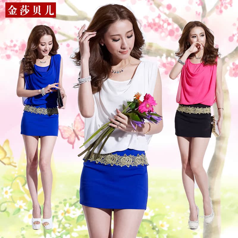 2014夏装新款韩版女装气质修身显瘦包臀一步裙无袖大码雪纺连衣裙