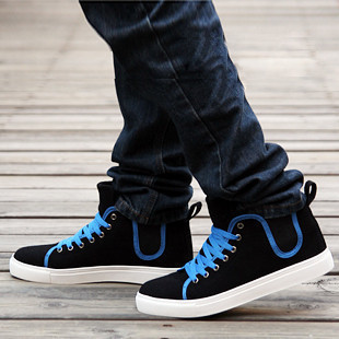  潮流高帮帆布鞋男式韩版男鞋子中帮单鞋英伦休闲鞋潮鞋内增高板鞋