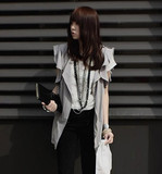2010女装新款 荷叶袖 侧拉链机车金属扣装饰肩章外翻领马甲外套
