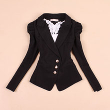 2012新款韩版品质女装大码薄短外套女士修身西服泡泡袖长袖小西装