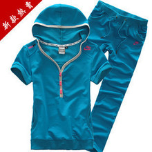 2012夏季新款 耐克短袖运动套装女款 纯棉连帽运动服 短袖套装 女