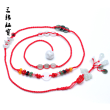 三缘证宝2012龙年红腰链 开运缅甸翡翠腰链五行珠 本命年红绳腰链