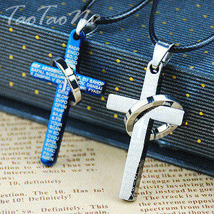  耶稣圣经文 非主流 十字架 钛钢男士项链 男生项链 吊坠 韩版