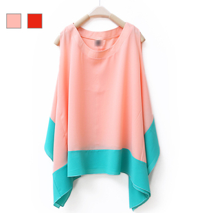  coin spring/summer 2012 new hit in Europe and irregular design color colour matching round neck sleeveless chiffon shirt