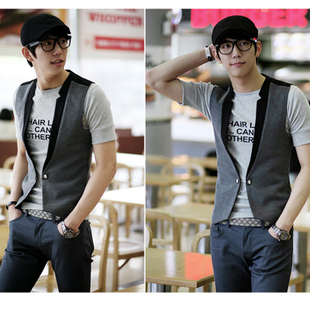  秋冬潮流男士链扣西装马甲背心 韩版休闲男式修身西服马夹 男装