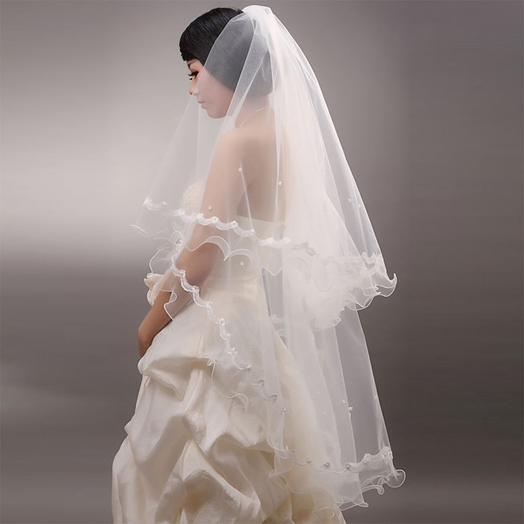 艾诗霓 淘金币 2011新款 中长款韩式新娘婚纱 小花点头纱  TS022