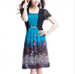 2013夏季新款 韩版修身蕾丝裙子妈妈装雪纺裙大码女装淑女连衣裙 2013夏季新款 韩版修身蕾丝裙子妈妈装雪纺裙大码女装淑女连衣裙