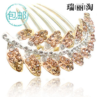  瑞丽淘饰品韩国插梳发饰叶子水钻大发梳结婚新娘发饰包邮头饰