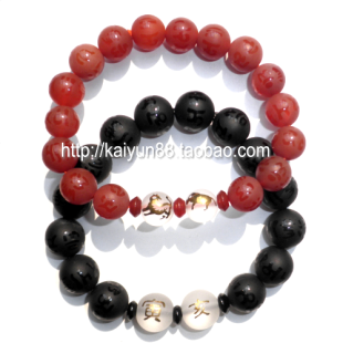  属虎属猪吉祥物 六度六合磨砂玛瑙六字真言寅亥福会双元佛珠手链