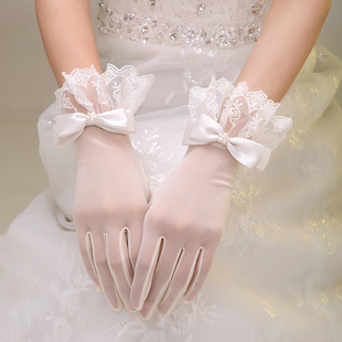 2019结婚新娘婚纱手套新娘晚装手套礼服蕾丝短手套纱手套配件