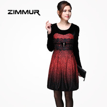 [Z11DQC183RN]2011女装 正品<span class=H>秋冬</span>款丝绒修身蕾丝拼贴连衣裙