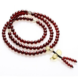  洛丽卡 纯天然极品酒红石榴石108颗佛珠手链 女开光水晶正品 特价