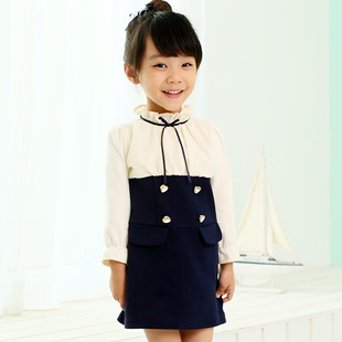  esbeeli童装女童春装韩版新款 儿童撞色长袖连衣裙