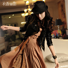 <span class=H>衣香丽影</span>专柜正品2012新款春装欧美女装混搭修身翻领皮衣短外套