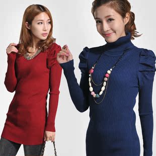  帛秀谷秋冬新款圆领 泡泡袖弹力修身打底衫 毛衣针织衫208