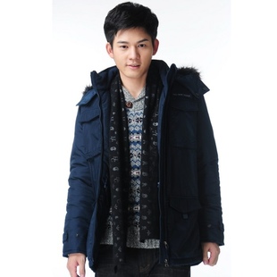  真維斯冬裝男裝可脫卸帽長款淨色棉衣外套122353原價380