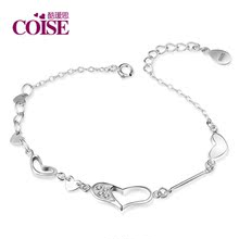 coise 925纯银心迹手链 女 银饰品 韩版手连 时尚情侣 礼物可刻字