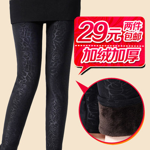  showcai 中老年女裤秋冬加绒加厚仿牛仔打底裤 女 休闲小脚裤长裤