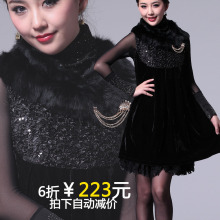 新年6折 2012春装新款 兔毛蕾丝盘花背心裙连衣裙