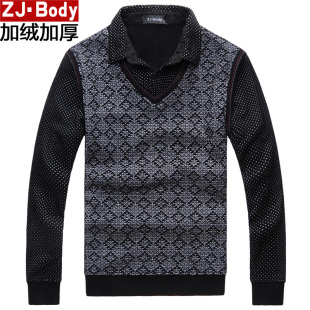  ZJ-Body 秋冬新款加绒保暖毛衣男士假两件套头毛衣大码M709