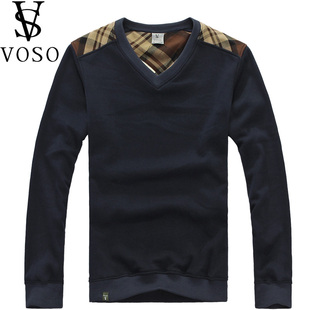  voso/沃索秋冬装新款男式v领加厚保暖抓绒大码外套休闲衫卫衣