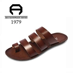  漆光皮ABA牛皮夏季日常休闲橡胶套筒车缝线套趾男鞋凉鞋  A1001