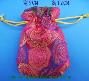 玫红玫瑰中式织锦缎喜糖袋喜糖盒喜糖包装 婚庆用品香包 一个