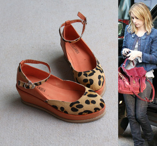 England retro Leopard skin thick stitching horse hair brush off loose cake ring buckle shoes women's singles