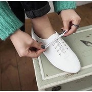 小白鞋韩国女单鞋英伦牛筋底复古平跟平底软面系带女鞋子